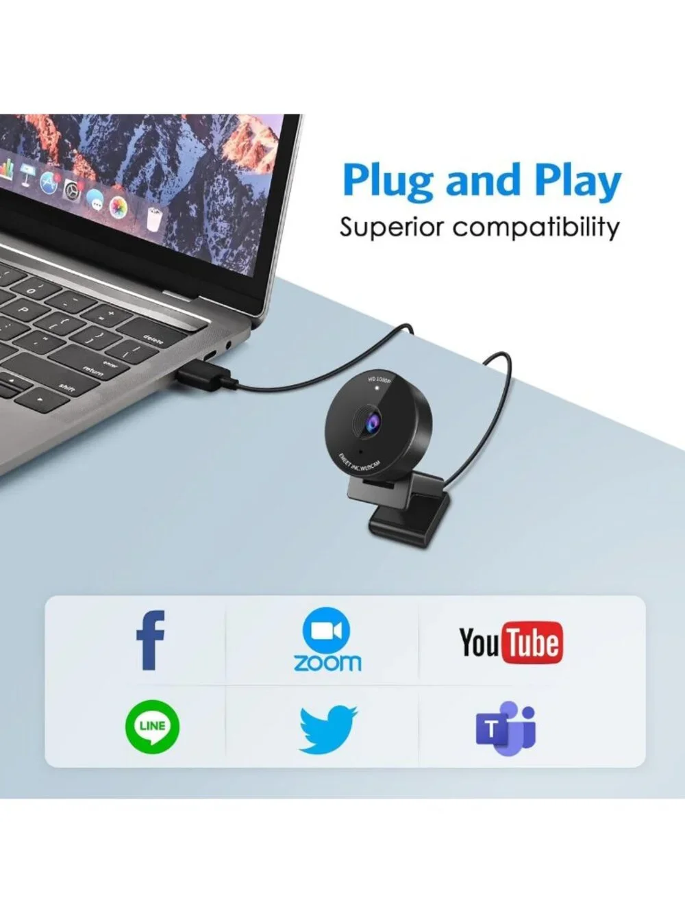 1080P USB Webcam with Microphone & Privacy Cover | HD Video Streaming Camera
